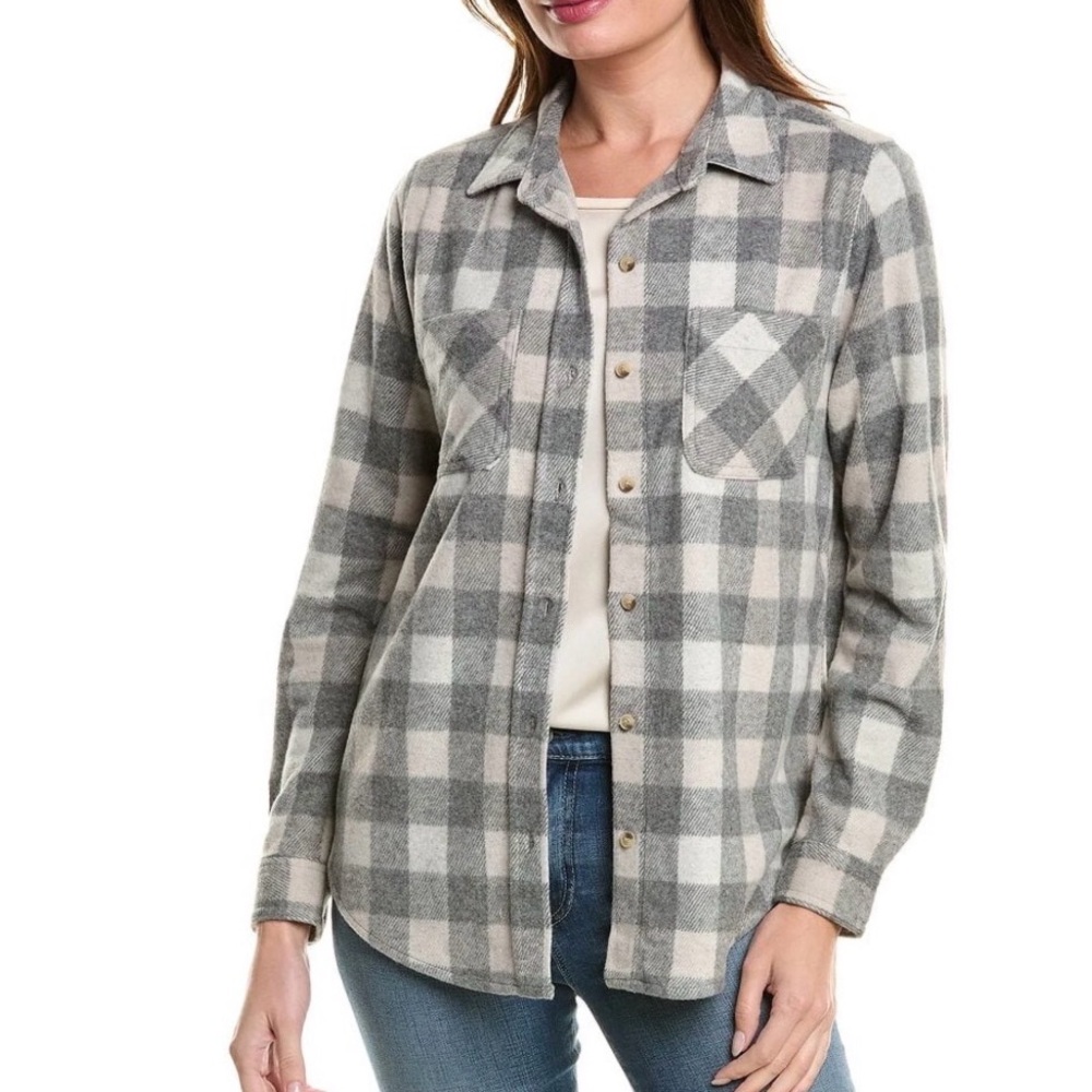 beachlunchlounge womens Button Front Shirt Jacket, gray white plaid XL
